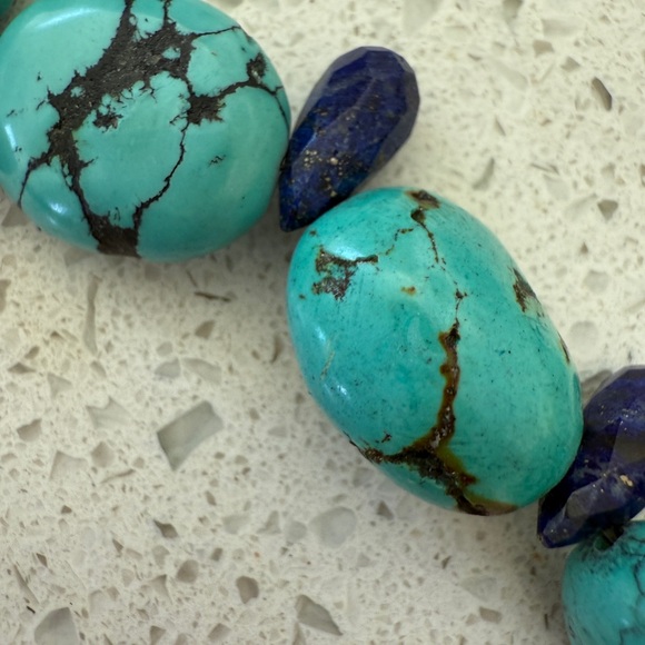 Turquoise and Lapis Necklace with Sterling Silver Clasp - Picture 5 of 8